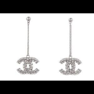 COPY - Baguette Crystal CC Drop Earrings Silver
